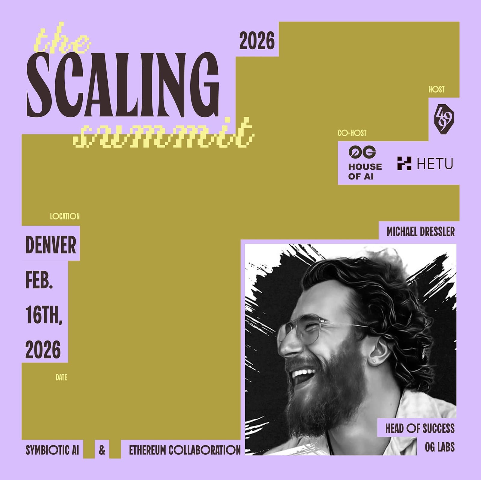 Guest speaker card for Michael Dressler, Head of Success at 0G Labs, for The Scaling Summit at ETHDenver 2026